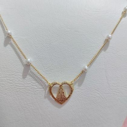 Imagem de Colar Curto Medalhas N S Aparecida Perola Banhado Ouro 18k