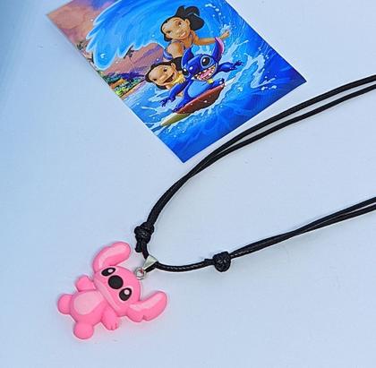 Imagem de Colar da Amizade Crianças Infantil Disney com Pingente Lilo e Stitch 3D Codão Fio encerado Ajustável Lembrancinha