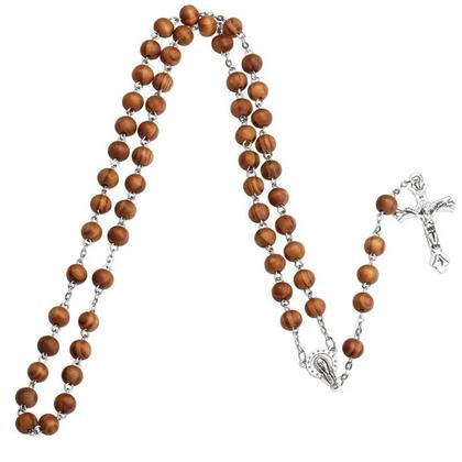 Imagem de Colar De Contas De Madeira De 8MM Com Crucifixo De Jesus Cristo INRI Para Mulheres E Homens