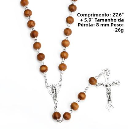 Imagem de Colar De Contas De Madeira De 8MM Com Crucifixo De Jesus Cristo INRI Para Mulheres E Homens
