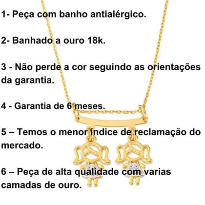Imagem de Colar De Filhos Com 2 Pingentes Menino ou Menina com Pedras de Zircônia Banhado Ouro 18K Banho Antialérgico Marca Andréia Branco Acessórios