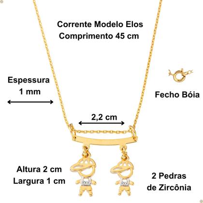 Imagem de Colar De Filhos Com 2 Pingentes Menino ou Menina com Pedras de Zircônia Banhado Ouro 18K Banho Antialérgico Marca Andréia Branco Acessórios