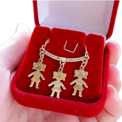 Imagem de Colar de filhos filhas de 1 a 4 pingentes banhados a ouro 18k