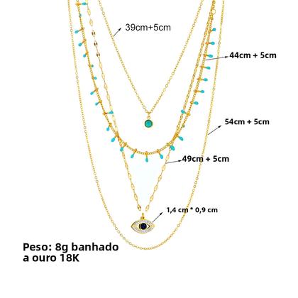 Imagem de Colar de Olho Grego com Pedra Verde - Aço Inoxidável 316L - Gargantilha Vintage Multicamadas