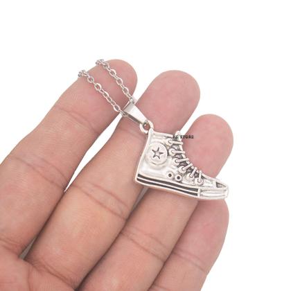 Imagem de Colar de Tênis Estrela sapato com estrelinha masculino feminino prata prateado corrente gargantilha