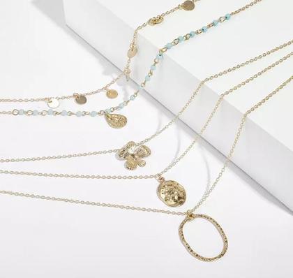 Imagem de Colar Dourado Multicamadas Delicado Pingente Flor ul Gota