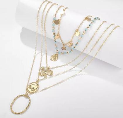 Imagem de Colar Dourado Multicamadas Delicado Pingente Flor ul Gota