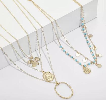 Imagem de Colar Dourado Multicamadas Delicado Pingente Flor ul Gota