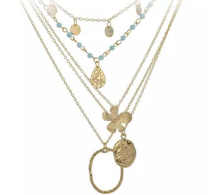 Imagem de Colar Dourado Multicamadas Delicado Pingente Flor ul Gota