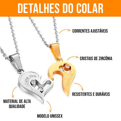 Imagem de Colar Duplo Coração Casal Dia Namorados I Love You 2 Metades