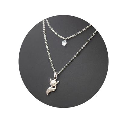 Imagem de Colar Duplo feminino animal Wicca raposa corrente fino com ponto de luz não escurece
