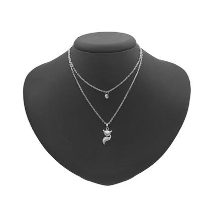 Imagem de Colar Duplo feminino animal Wicca raposa corrente fino com ponto de luz não escurece