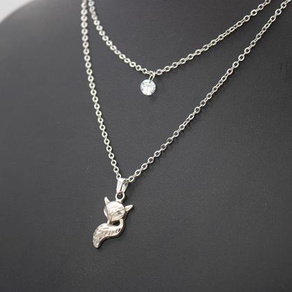 Imagem de Colar Duplo feminino animal Wicca raposa corrente fino com ponto de luz não escurece