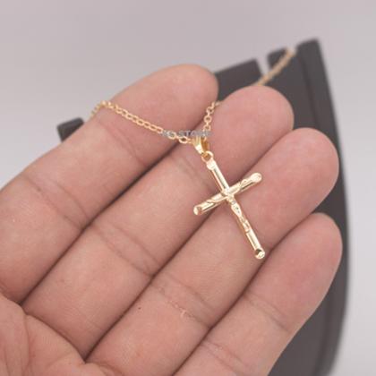 Imagem de colar duplo feminino Cruz jesus cristo ponto de luz folheado dourado gargantilha corrente fino