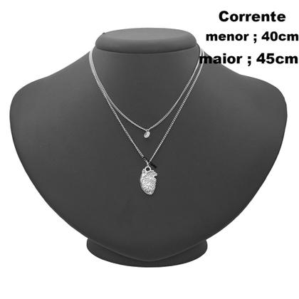 Imagem de Colar Duplo Feminino de Coração Greys Anatomy Anatômico Humano funk corrente gargantilha em aço inox