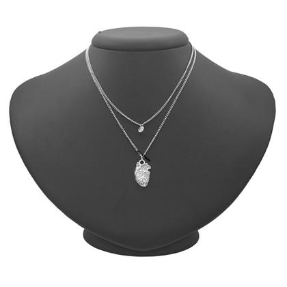 Imagem de Colar Duplo Feminino de Coração Greys Anatomy Anatômico Humano funk corrente gargantilha em aço inox