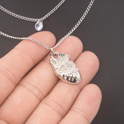 Imagem de Colar Duplo Feminino de Coração Greys Anatomy Anatômico Humano funk corrente gargantilha em aço inox