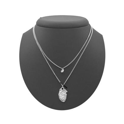 Imagem de Colar Duplo Feminino de Coração Greys Anatomy Anatômico Humano funk corrente gargantilha em aço inox