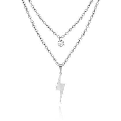 Imagem de COLAR duplo feminino DE RAIO FLASH EM AÇO INOX PRATA funk gargantilha infantil