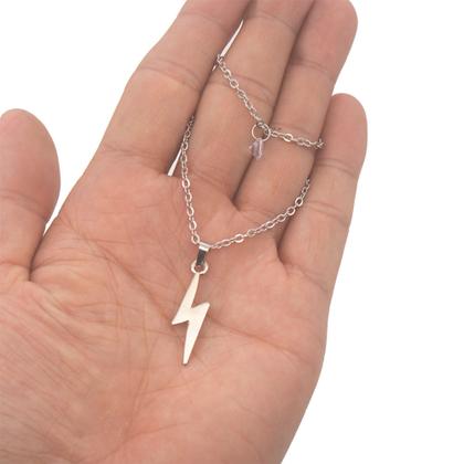 Imagem de COLAR duplo feminino DE RAIO FLASH EM AÇO INOX PRATA funk gargantilha infantil