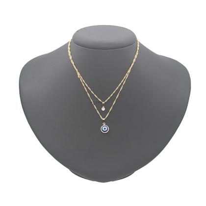 Imagem de Colar Duplo Feminino Dourado prata prateado olho grego com ponto de luz zircônia mulher