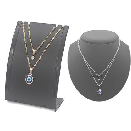 Imagem de Colar Duplo Feminino Dourado prata prateado olho grego com ponto de luz zircônia mulher