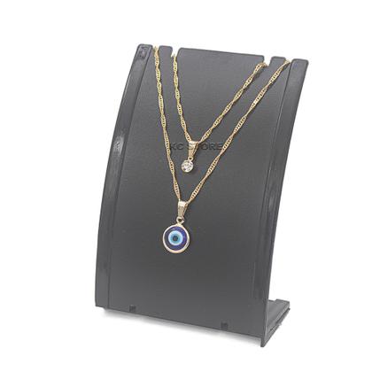 Imagem de Colar Duplo Feminino Dourado prata prateado olho grego com ponto de luz zircônia mulher