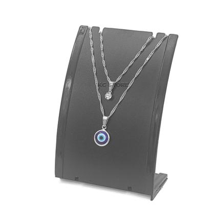 Imagem de Colar Duplo Feminino Dourado prata prateado olho grego com ponto de luz zircônia mulher