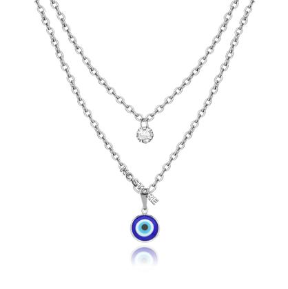 Imagem de Colar Duplo Feminino Dourado prata prateado olho grego com ponto de luz zircônia mulher