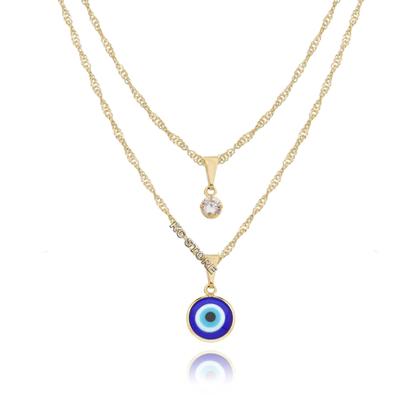 Imagem de Colar Duplo Feminino Dourado prata prateado olho grego com ponto de luz zircônia mulher