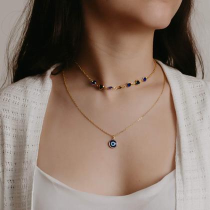 Imagem de Colar Duplo Olho Grego - Banhado em Ouro 18k