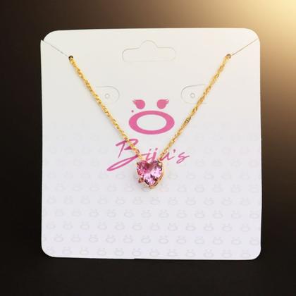 Imagem de colar feminino aço inox ouro + pingente rosa strass presente delicado qualidade premium moda coração