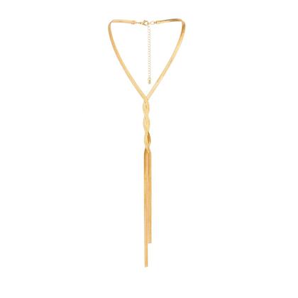 Imagem de Colar Feminino Bijuteria Festa Longo Gravatinha Dourado Brilhante Réveillon Formatura Noiva