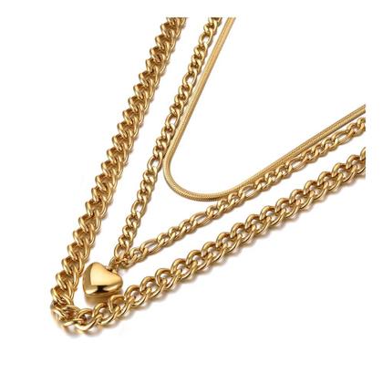 Imagem de Colar Feminino Boêmio com Pingente de Coração Tri-Camada em Titânio e Aço Inoxidável