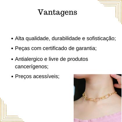 Imagem de Colar Feminino Choker Gargantilha Elos Semi Joias Ouro 18k Rodio Branco