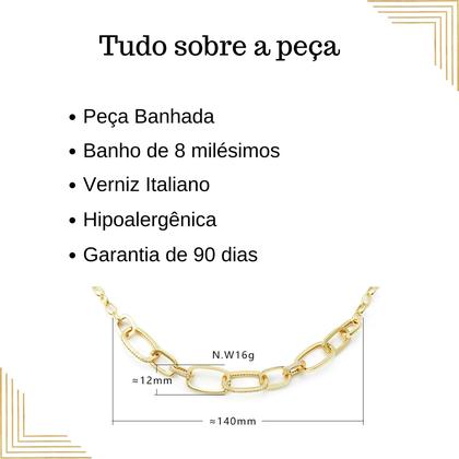 Imagem de Colar Feminino Choker Gargantilha Elos Semi Joias Ouro 18k Rodio Branco