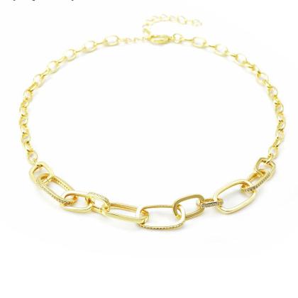 Imagem de Colar Feminino Choker Gargantilha Elos Semi Joias Ouro 18k Rodio Branco