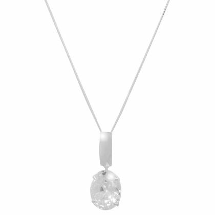 Imagem de Colar Feminino Com Pingente Oval Em Prata 925 Com Zircônia Design Delicado Presente Namorada