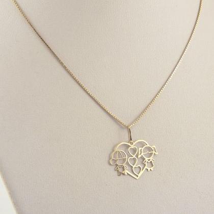 Imagem de Colar Feminino Coração Menina E Menino Ouro 18k 750 50 Cm