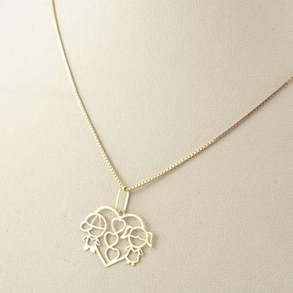 Imagem de Colar Feminino Coração Menina E Menino Ouro 18k 750 50 Cm