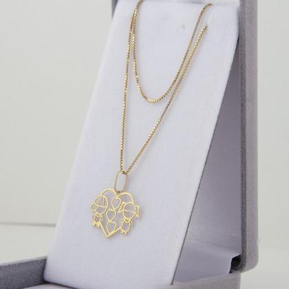 Imagem de Colar Feminino Coração Menina E Menino Ouro 18k 750 50 Cm