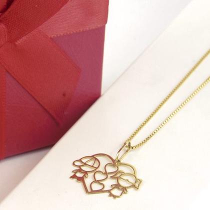 Imagem de Colar Feminino Coração Menina E Menino Ouro 18k 750 50 Cm