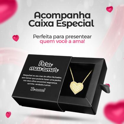 Imagem de Colar feminino dourado aço + pingente amor coração Qualidade Premium presente social moda edição limitada casual