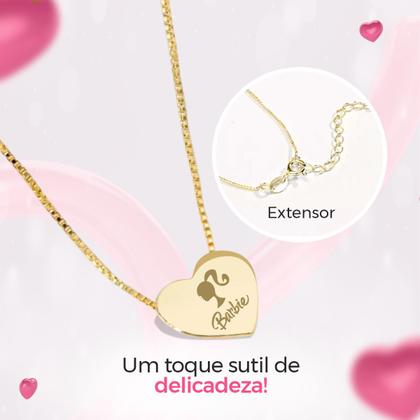 Imagem de Colar Feminino dourado aço + pingente coração Barbie + caixa edição limitada Qualidade Premium moda