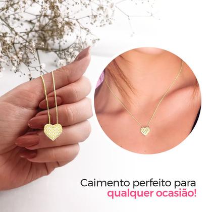 Imagem de Colar feminino dourado banhado ouro aço + pingente coração moda presente qualidade premium social