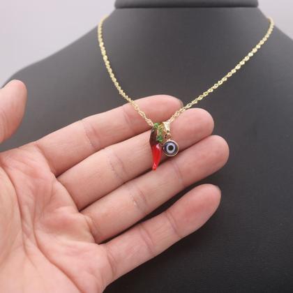 Imagem de colar feminino folheado com pingente pimenta vermelha prata prateado olho grego choker gargantilha