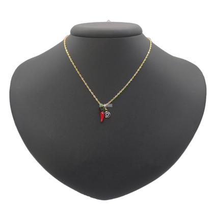 Imagem de colar feminino folheado com pingente pimenta vermelha prata prateado olho grego choker gargantilha