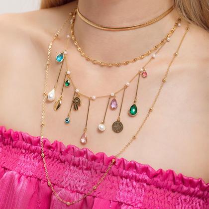 Imagem de Colar Feminino Longo Bolinhas Dourado