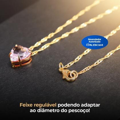 Imagem de Colar Feminino Ouro Aço Banhado + Strass Rosa Pingente qualidade premium moda delicado presente coração