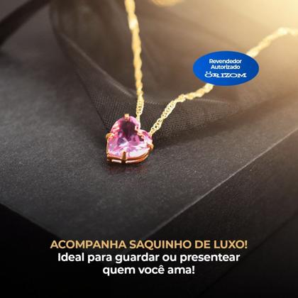 Imagem de Colar Feminino Ouro Aço Banhado + Strass Rosa Pingente qualidade premium moda delicado presente coração